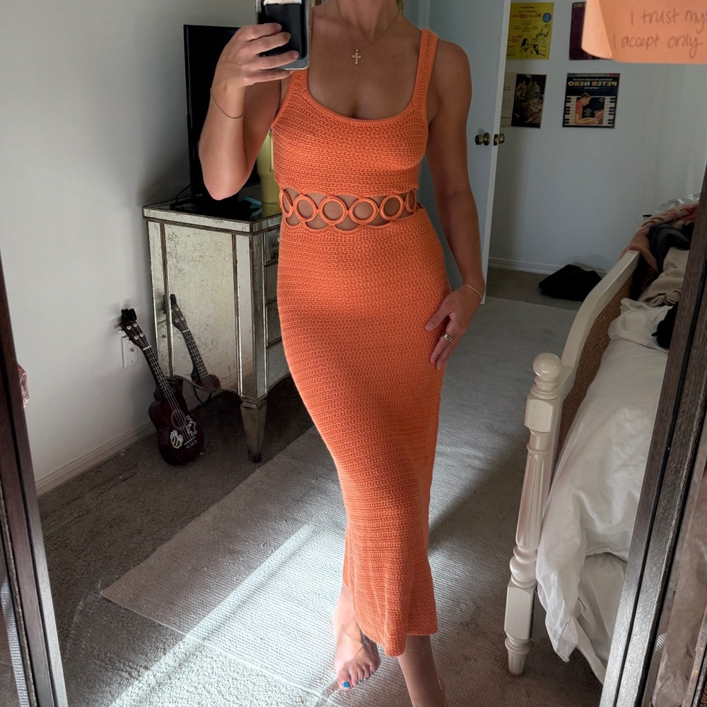 Le Lis Vibrant Orange Knit Midi Dress